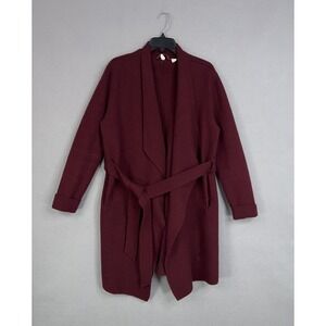 Anthropologie Moth Cardigan Sweater Womens Small Burgundy Quiet Luxury Chunky